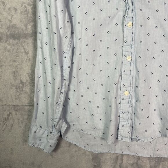 Abercrombie & Fitch Light Blue Polka Dot Linen Button Up Long Sleeve Size Medium - Picture 5 of 10